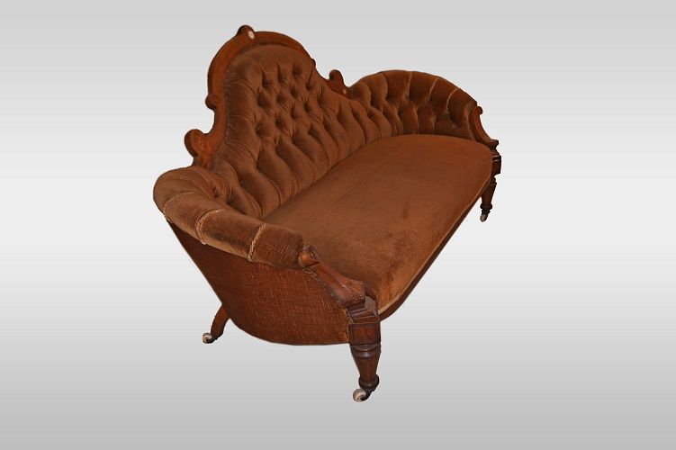 Antica bellissimo divano inglese del 1800 vittoriano basso intarsiato