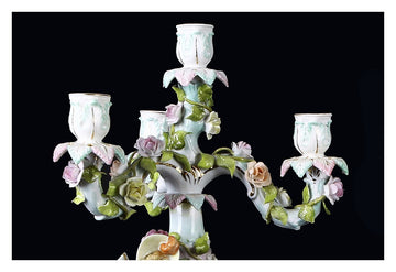 Coppia  di bellissimi candelabri in porcellana policroma manifattura Meissen a 5 fiamme