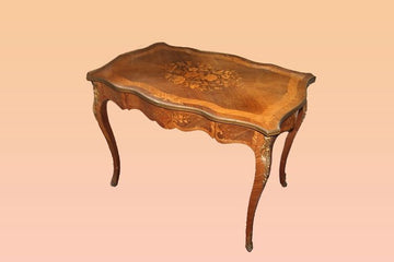 Antique Louis XV writing table from 1800 with bronze floral inlays