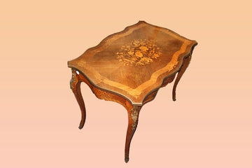 Antique Louis XV writing table from 1800 with bronze floral inlays
