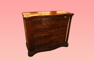 Grande commode anglaise ancienne en acajou des années 1800 avec colonnes