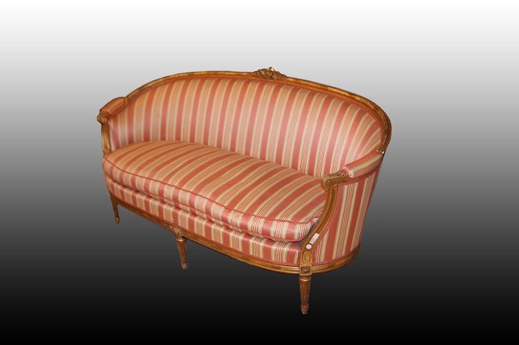 Antico grande divano francese dorato stile Luigi XVI del 1800