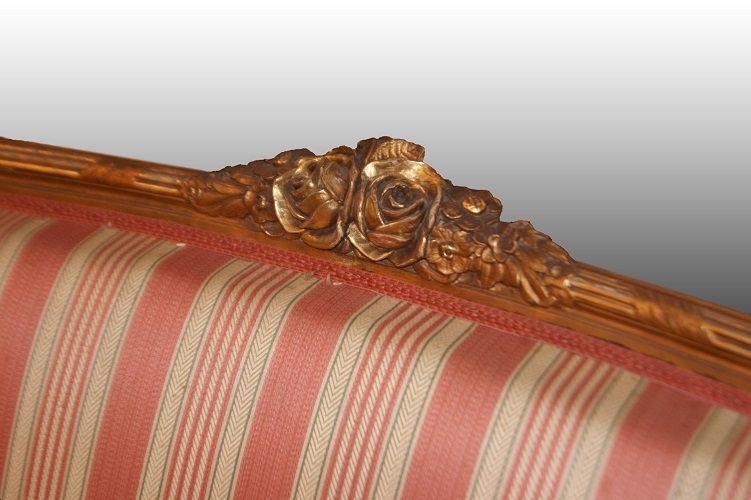 Antico grande divano francese dorato stile Luigi XVI del 1800