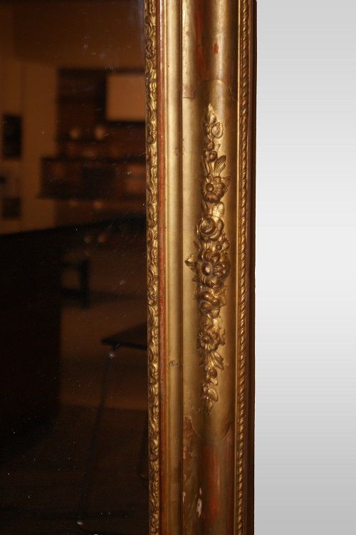 Antica grande specchiera rettangolare dorata del 1800 Luigi XVI