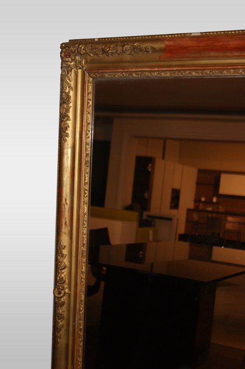 Antica grande specchiera rettangolare dorata del 1800 Luigi XVI
