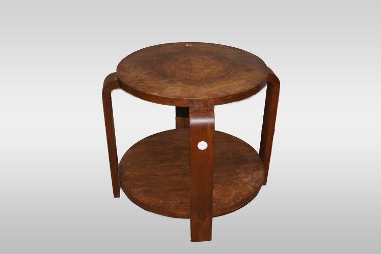 Antico tavolino decò basso francese di inizio 1900 in legno di noce