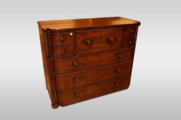 Antique large English chest of drawers from the 1800s in Victorian style mahogany