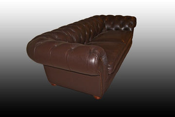 Divano Chesterfield grande 4 posti del 1950 grigio