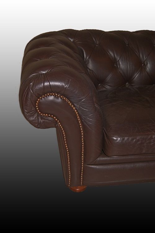 Antico divano Chesterfield inglese del 1950 4 posti in pelle grigia 