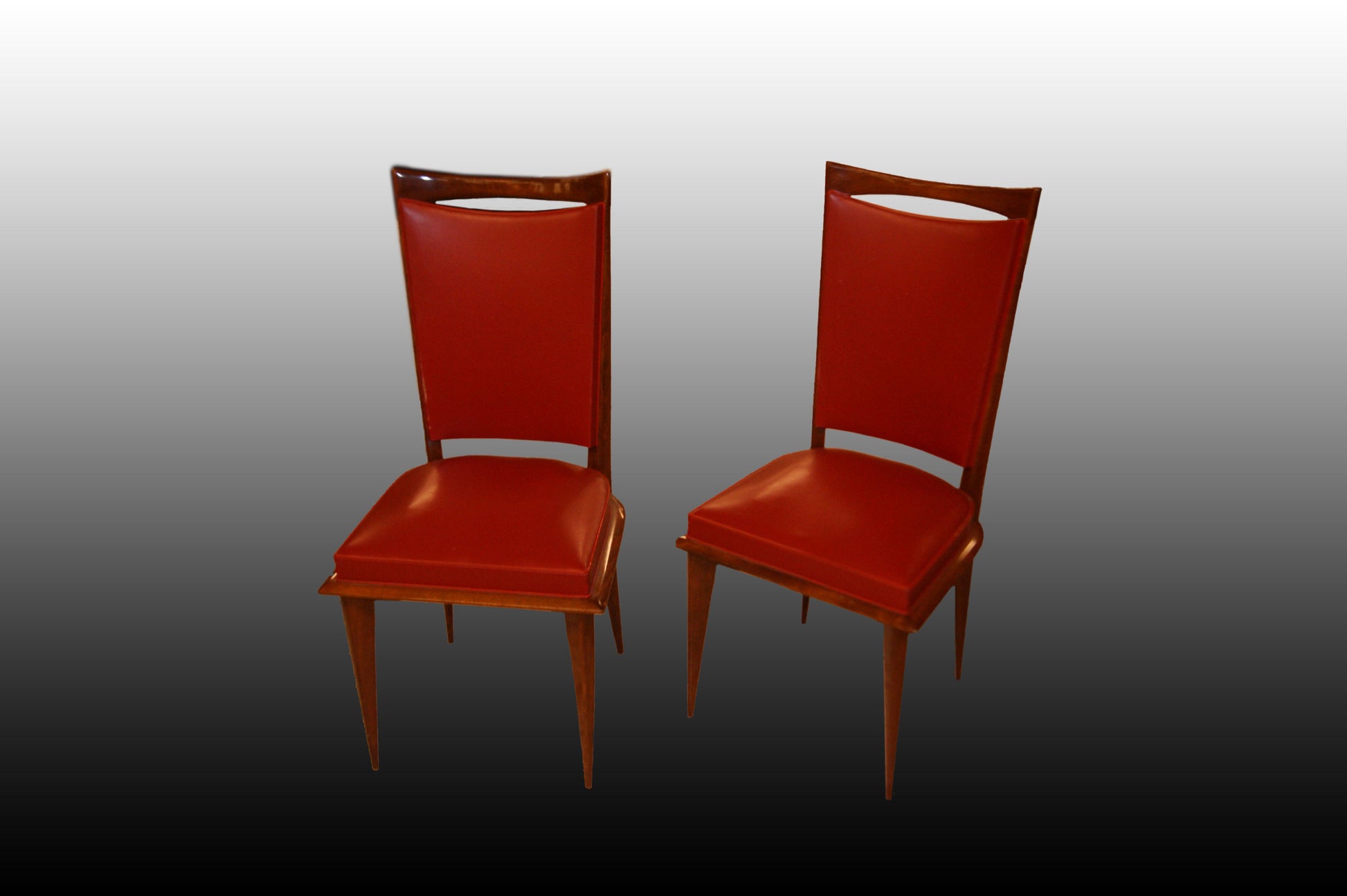 Gruppo di 4 sedie antiche stile Decò di inizio 1900 in similpelle rossa