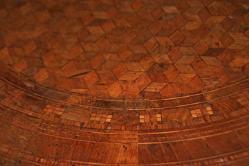 Table basse circulaire antique Sorrento diamètre 80 cm en noyer marquetterie