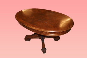 Antique fixed oval mahogany Louis Philippe style living room table from the 19th century