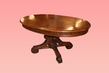 Antique fixed oval mahogany Louis Philippe style living room table from the 19th century