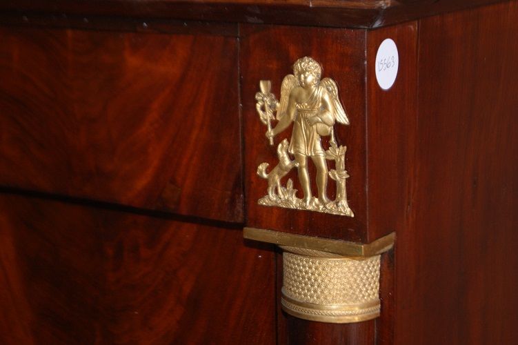 Antico secretaire impero restaurato in mogano con marmo e bronzi