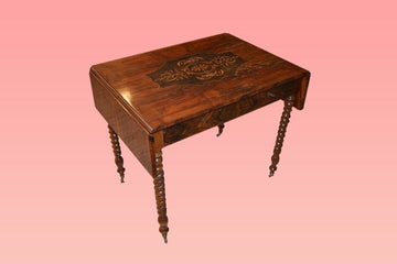 Antique French side table with wings from the 1800s, Charles X style, in walnut