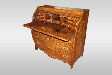 Antique Dutch roller chest of drawers from the 1700s in mahogany with inlays