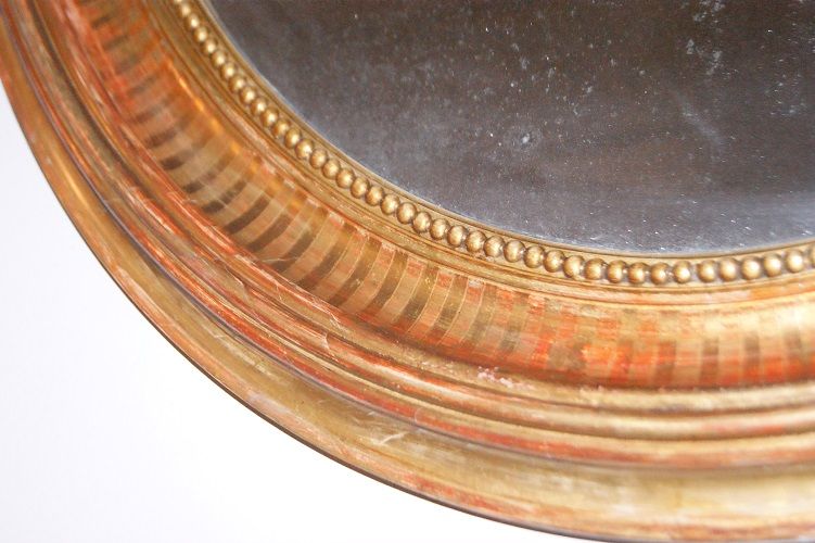Antica specchiera ovale francese del 1800 stile Luigi XV dorata 