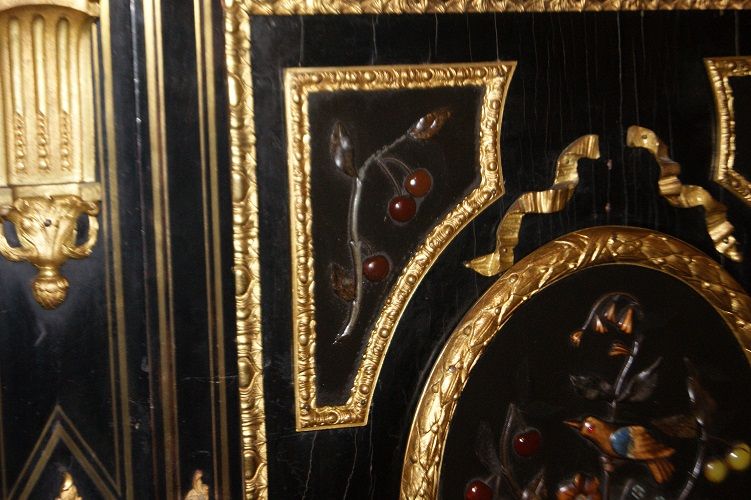 Antica credenza servante Boulle del 1800 ebanizzato con bronzi e pietre