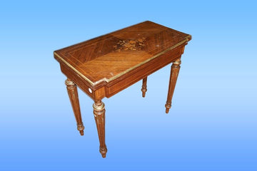 Table à jeux française antique de style Louis XVI des années 1800 avec incrustations