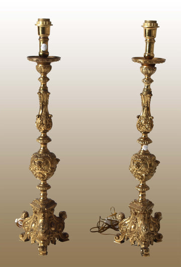 Pair of antique French candelabra from the 1800s in gilded bronze