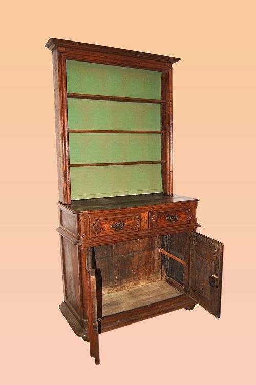 Credenza francese del 1700 in legno di noce doppio corpo libreria