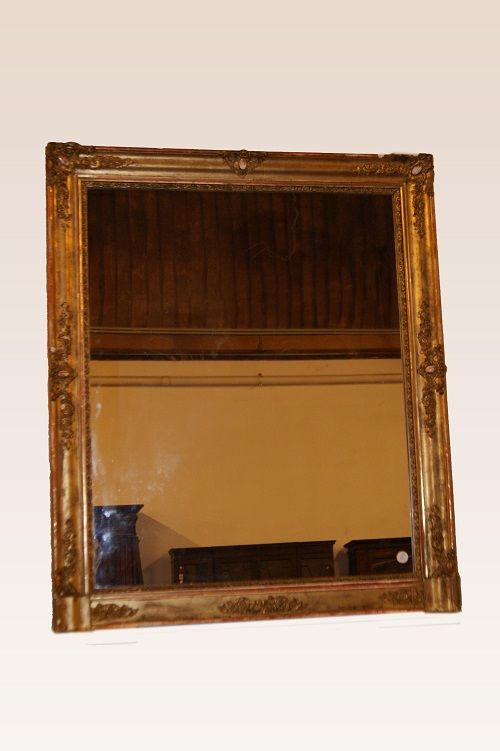 Bellissima specchiera rettangolare antica dorata francese 1800