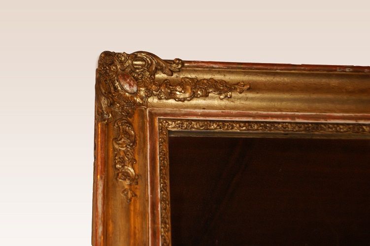 Bellissima specchiera rettangolare antica dorata francese 1800