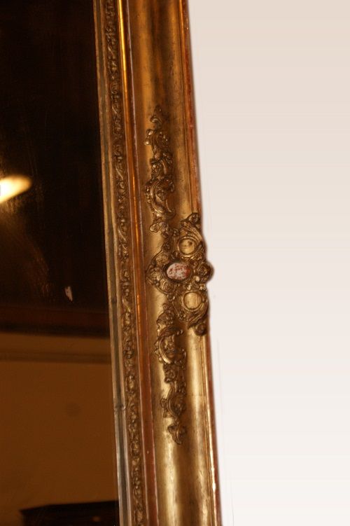 Bellissima specchiera rettangolare antica dorata francese 1800