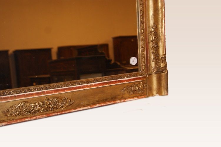 Bellissima specchiera rettangolare antica dorata francese 1800