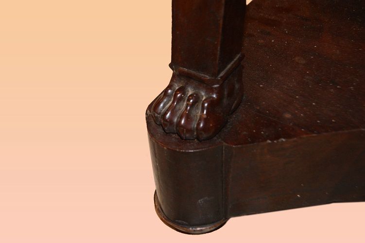 Consolle in mogano stile Impero del 1800 con piano in marmo gambe mosse dritta in legno di mogano
