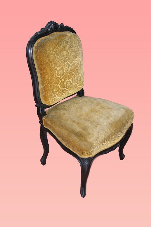 Gruppo di 4 sedie antiche francesi stile Luigi XV ebanizzate