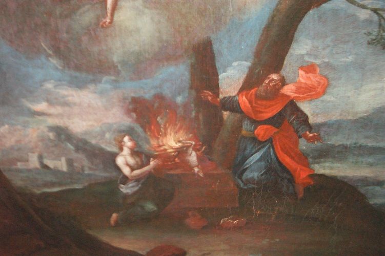 Olio su tela italiano del 1700 raffigurante scena biblica Angelo Venuta