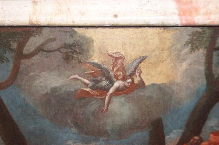 Olio su tela italiano del 1700 raffigurante scena biblica Angelo Venuta