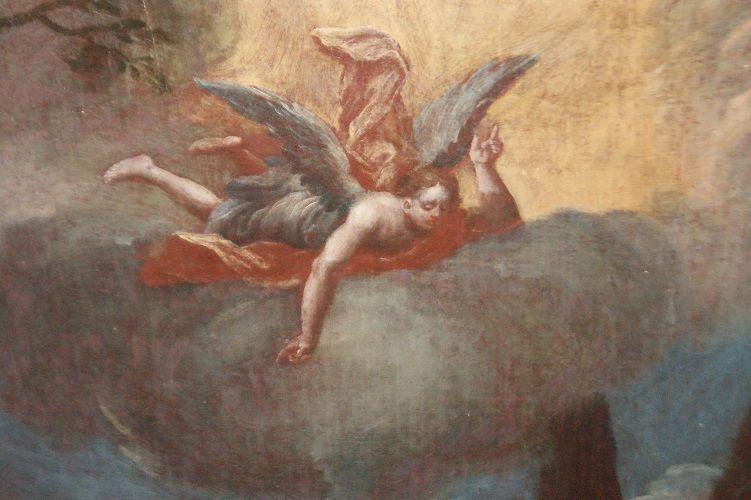 Olio su tela italiano del 1700 raffigurante scena biblica Angelo Venuta
