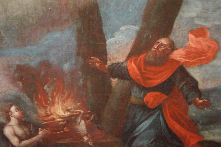 Olio su tela italiano del 1700 raffigurante scena biblica Angelo Venuta