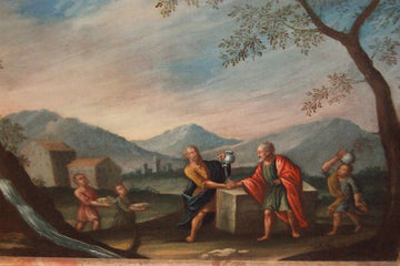 Tableau italien ancien de 1700 scène biblique avec personnages