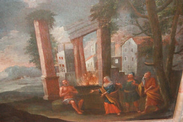 Huile sur toile ancienne des années 1700 représentant une scène biblique