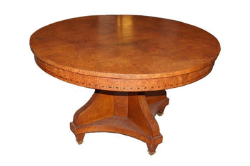 Table ancienne à rallonges de style Empire du 19ème siècle en bruyère d'érable