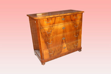 Antique French chest of drawers from the 1800s, Louis Philippe style, in walnut wood