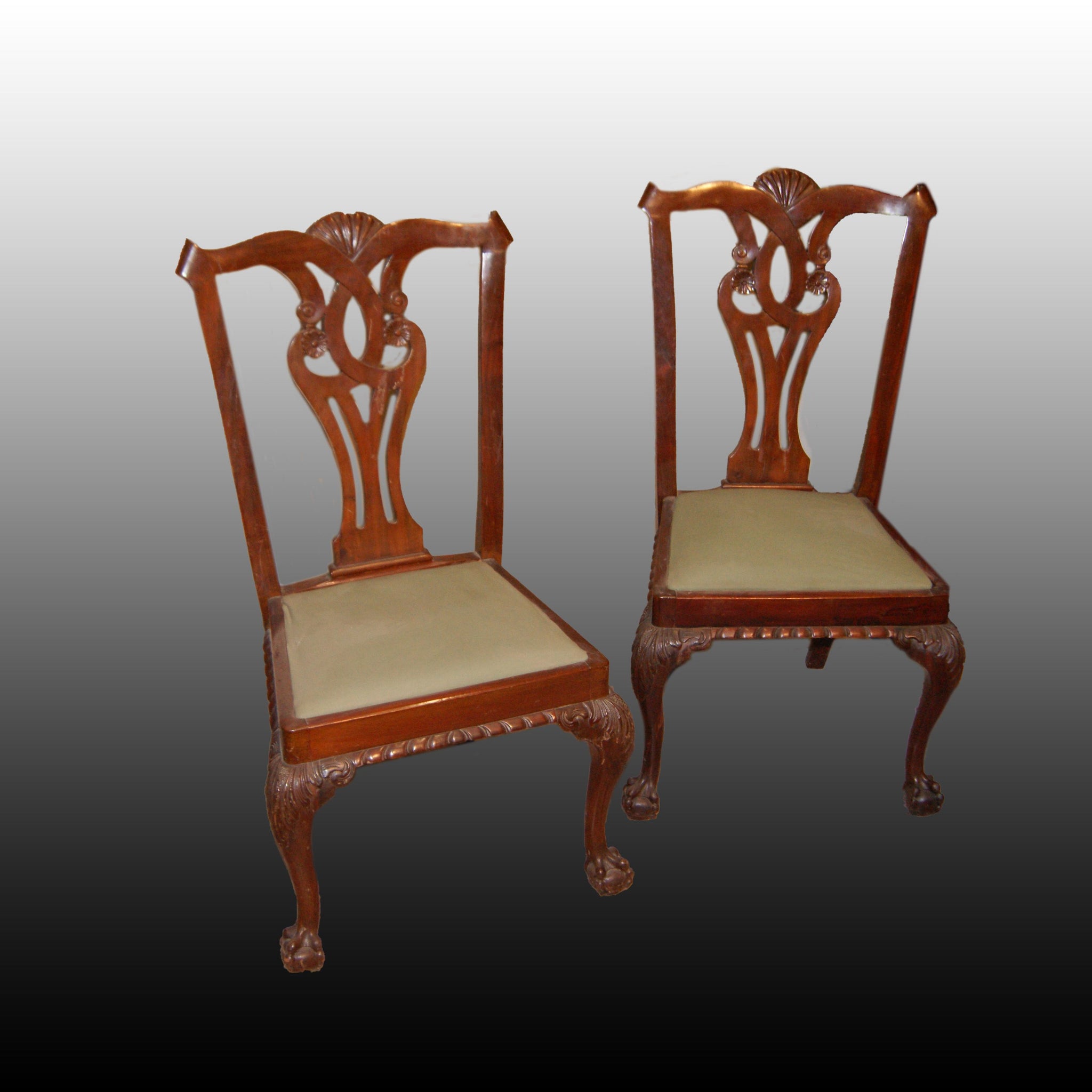 Gruppo di 4 sedie antiche inglesi stile Chippendale del 1800 mogano