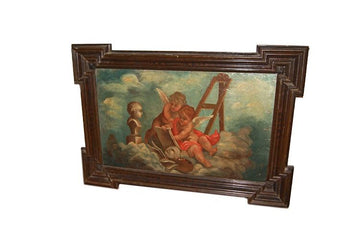 Antique oil on canvas 1600 Italian painting Angels Cherubs 