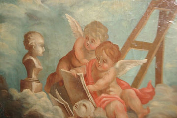 Huile antique sur toile 1600 Peinture italienne Anges Chérubins 