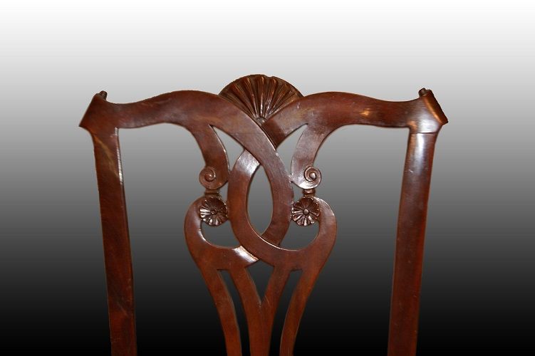 Gruppo di 4 sedie antiche inglesi stile Chippendale del 1800 mogano