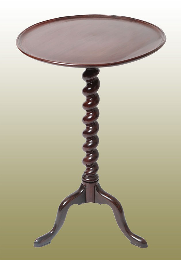 Antico tavolino inglese del 1800 circolare in mogano e piede a torchon