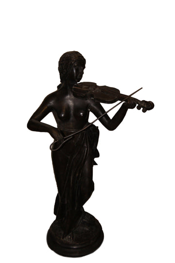 Sculpture française du début des années 1900 représentant une dame avec un violon