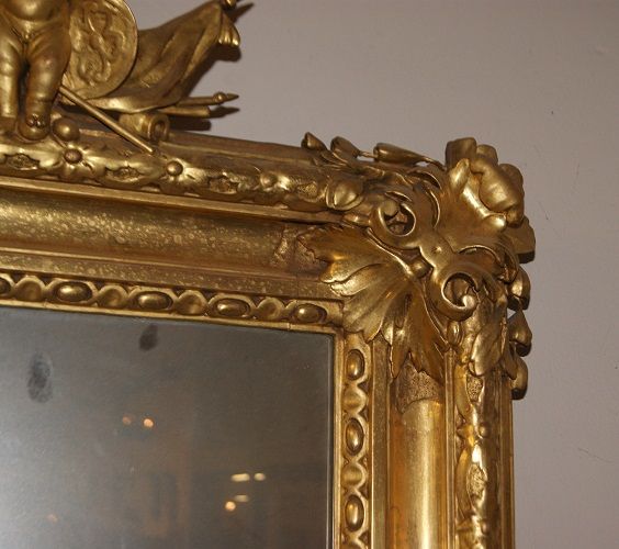 Antica stupenda ricca specchiera francese del 1800 dorata foglia oro