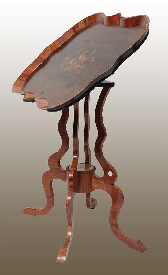 Antico tavolino a vela francese del 1800 in ebano bois de rose e intarsi