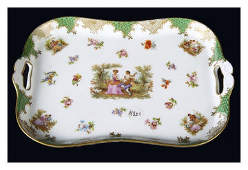 Antique Vienna porcelain tray decorated with gallant scenes