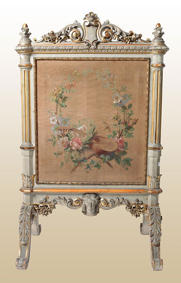 Parascintille da camino in legno laccato e dorato