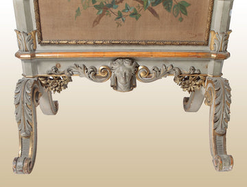 Parascintille da camino in legno laccato e dorato